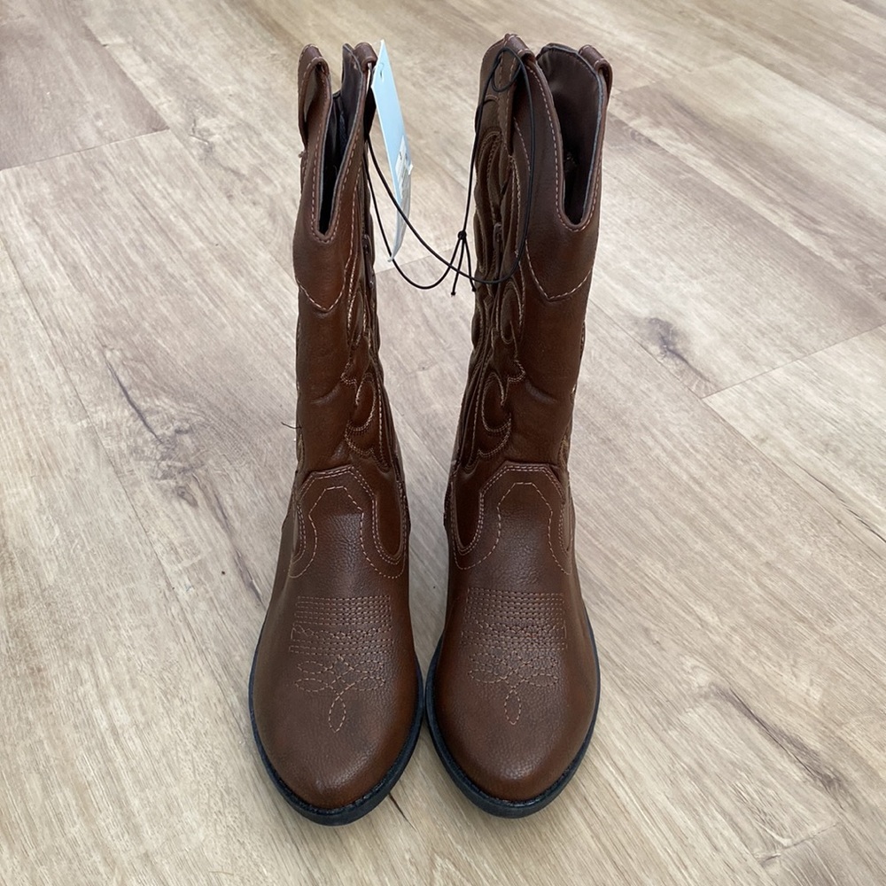 LIKE NEW Boys Cat & Jack Brown Montana Cowboy Boots w/Zipper Kids Youth Size 3 - Picture 2 of 3